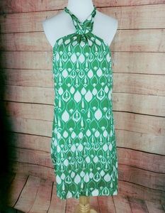 Old Navy Green and White Halter Tie-Back Mini Dress